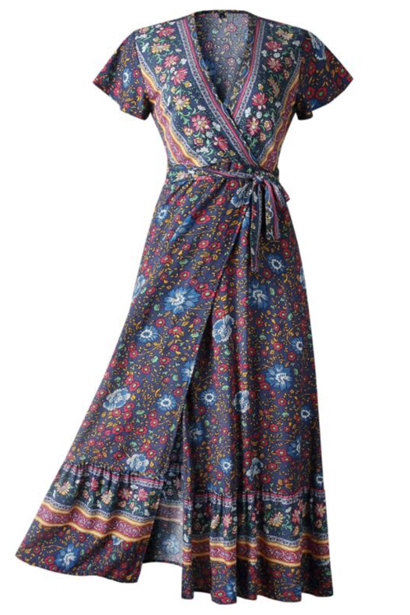 Bohemian Floral Print Wrap Dress - Lisa ...